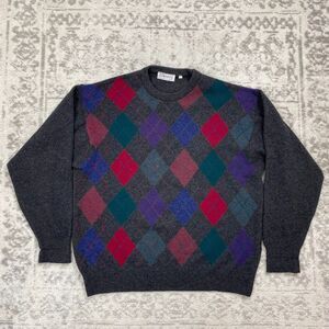 Vintage Kilkenny Sweater Mens Lambswool Argyle Gray Sweater Jumper Size Large